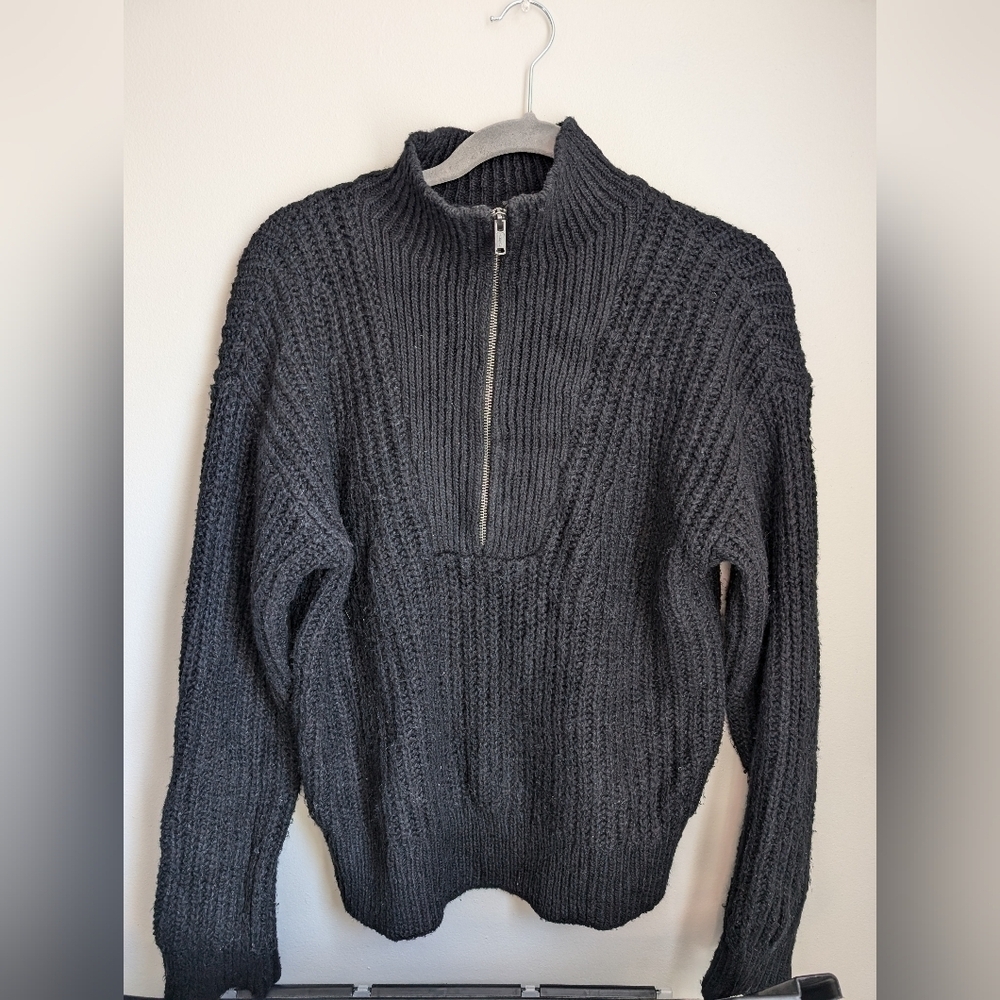 GAP Cozy Half Zip Knit Black Yarn Sweater Oversized Chunky Small - Picture 2 of 4
